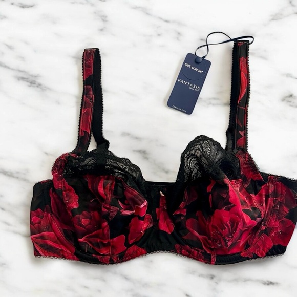 Fantasie Luna Floral Black and Red Lace Bra - Picture 3 of 5
